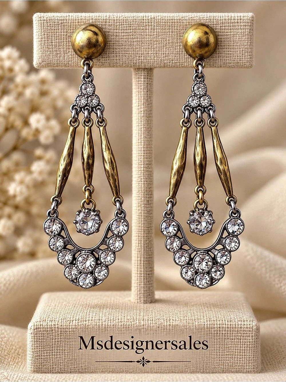 Msdesignersales Crystal Chandelier Earrings Gold & Silver Like New 254